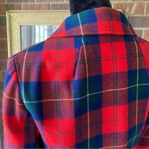 Vintage Pendleton 100% Virgin Wool Red Plaid/Tartan Tailored Blazer Size 12 - Picture 8 of 11